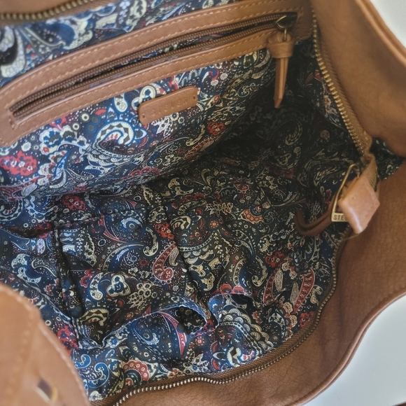 Steven Brown Shoulder Bag with Fringe Stitched Tassels Pretty Paisley Interior - Picture 8 of 9